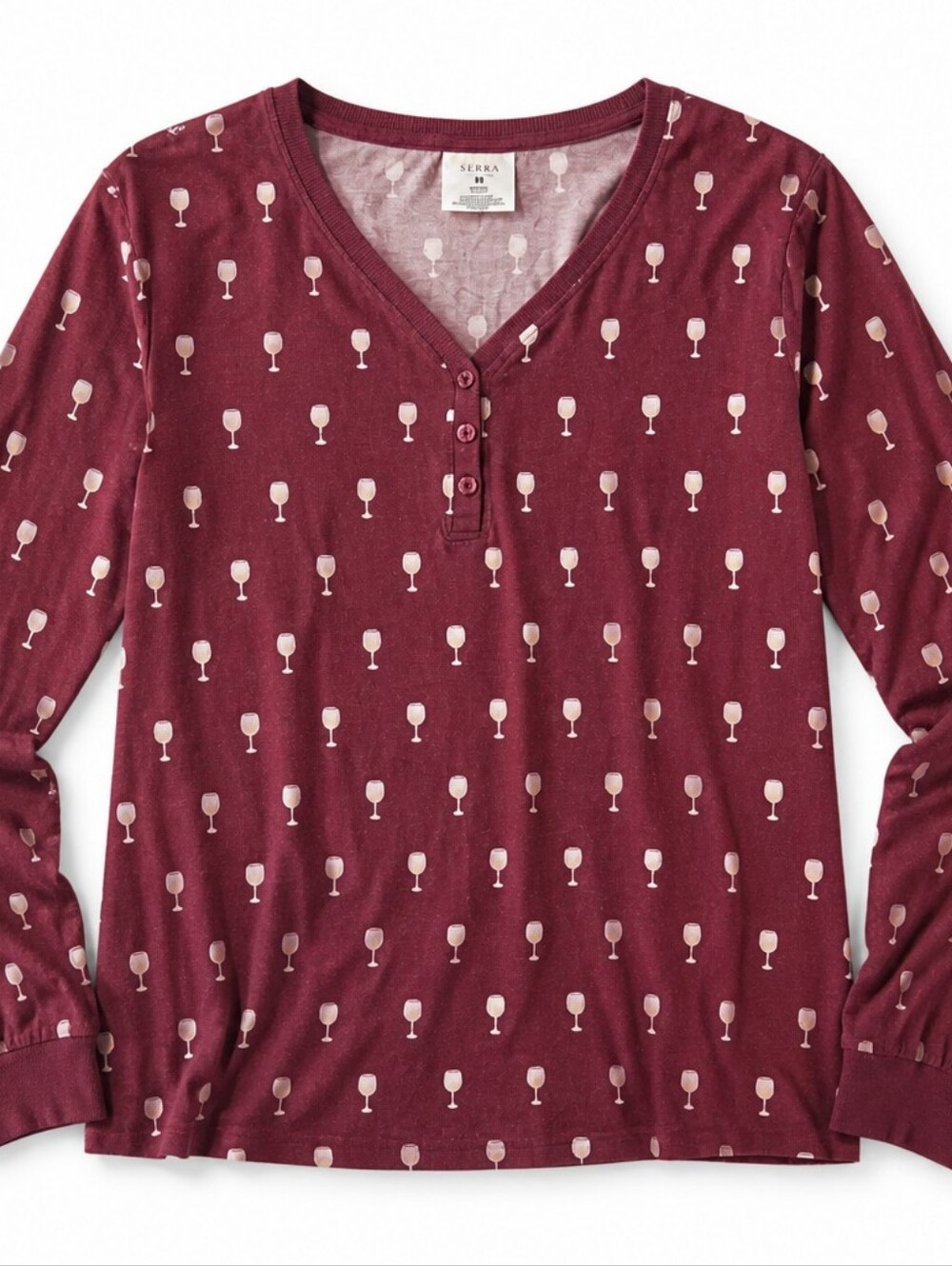Serra Wine Glass Print Pajama Top - XL